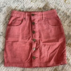 Pink Corduroy Button-Front Skirt